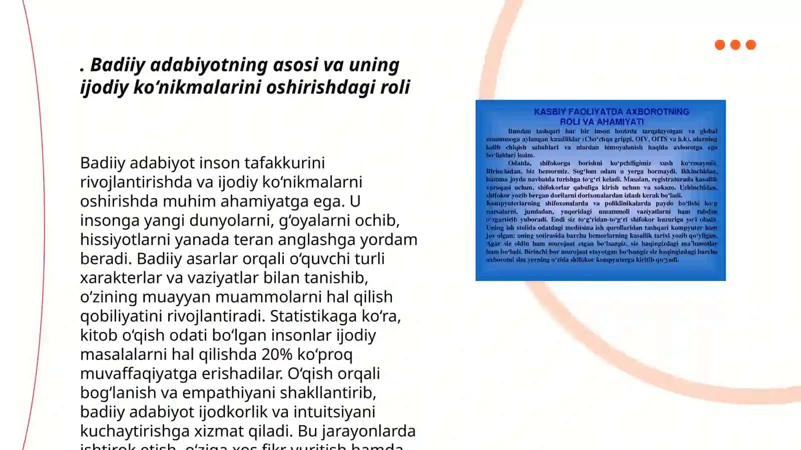 Badiiy adabiyot bilan tanishtirish mashg‘ulotlari orqali bolalarda ijod qilish ko‘nikmasi shakllantirish 3