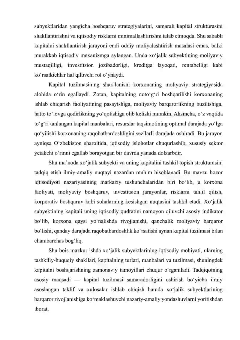 BIZNES JARAYONIDA XO‘JALIK SUBYEKTI VA UNING KAPITALINI TASHKIL TOPISH STRUKTURASI 3