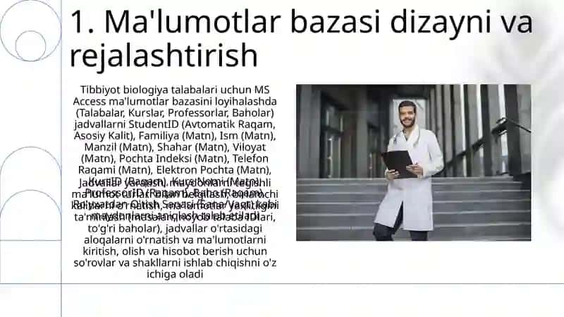 MC Access dasturidaTibbiy biologiya talabalari ma'lumotlar bazasini yaratish 3