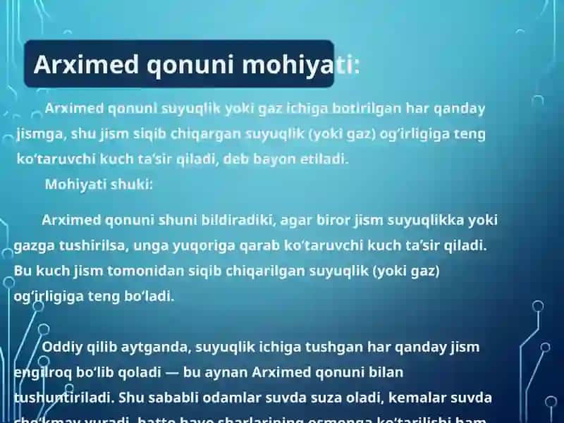 Suzib  yuruvchi  jism  muvozanati.  Arximed qonuni 3