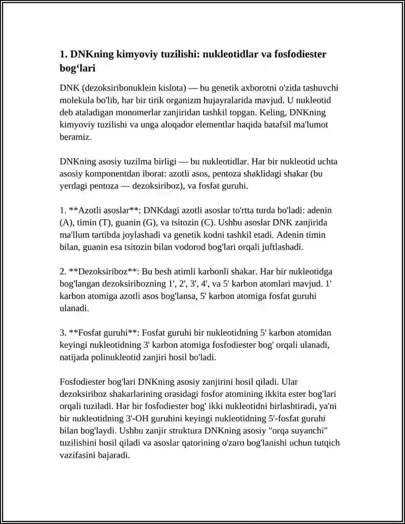 DNK Strukturalari va Replikatsiyasi. OQSil Biosintezi 3
