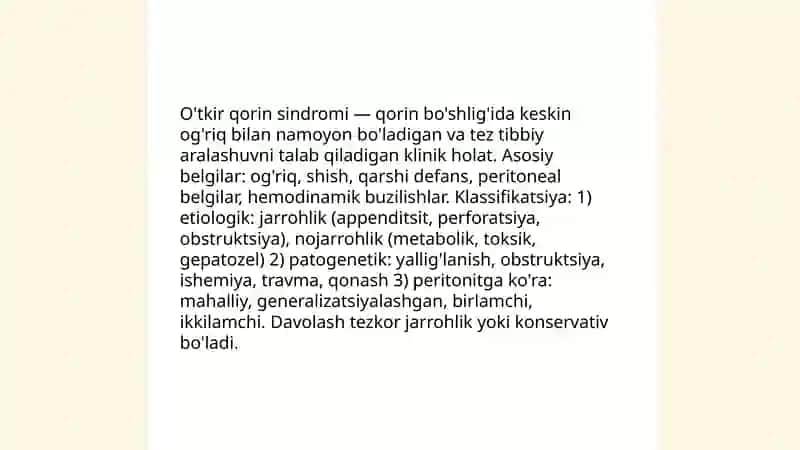 Òtkir qorin sindromi. Peritanit Churralar 3