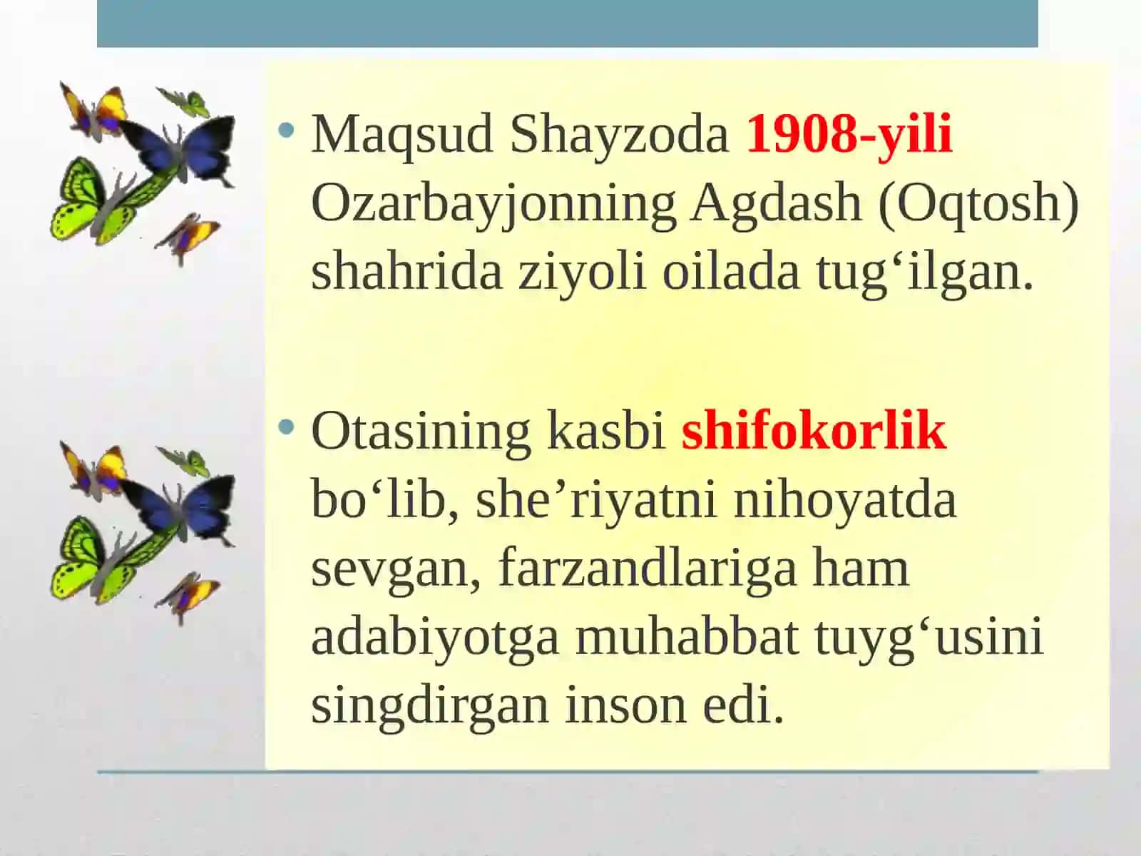 8-sinf Adabiyot fanidan Maqsud Shayxzoda hayoti va ijodi dars taqdimot 3