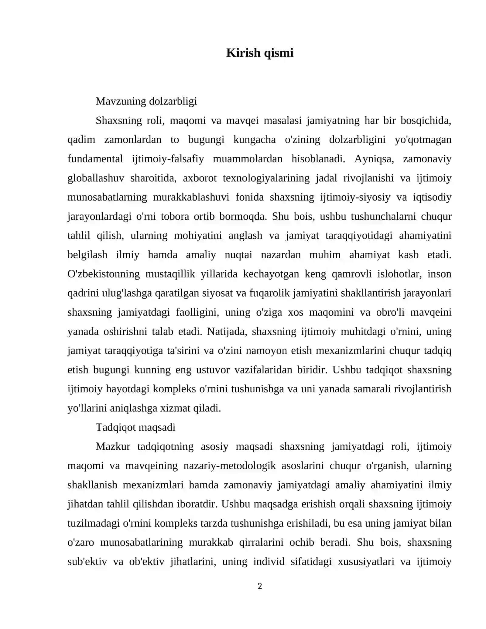 Shaxsning roli, maqomi mavqei 3