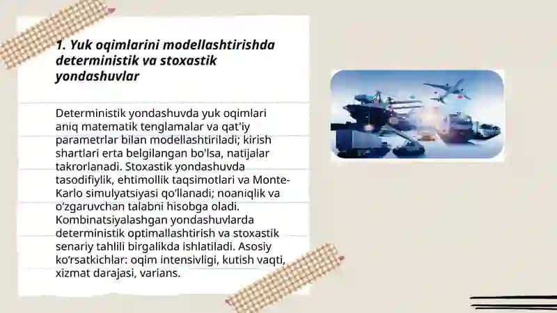 Yuk oqimlarini junatish, qabul qilish jarayonlari va ko'rsatkichlarini modellashtirish 3