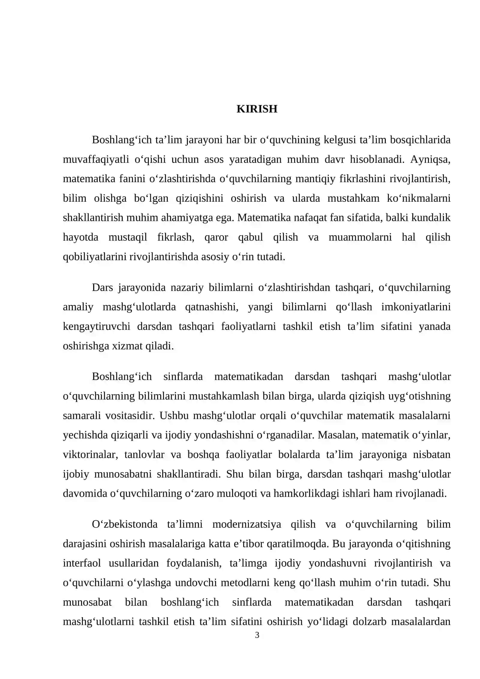 BOSHLANGʻICH SINF MATEMATIKA DARSIDAN TASHQARI MASHG‘ULOTLARNI TASHKIL ETISH 3
