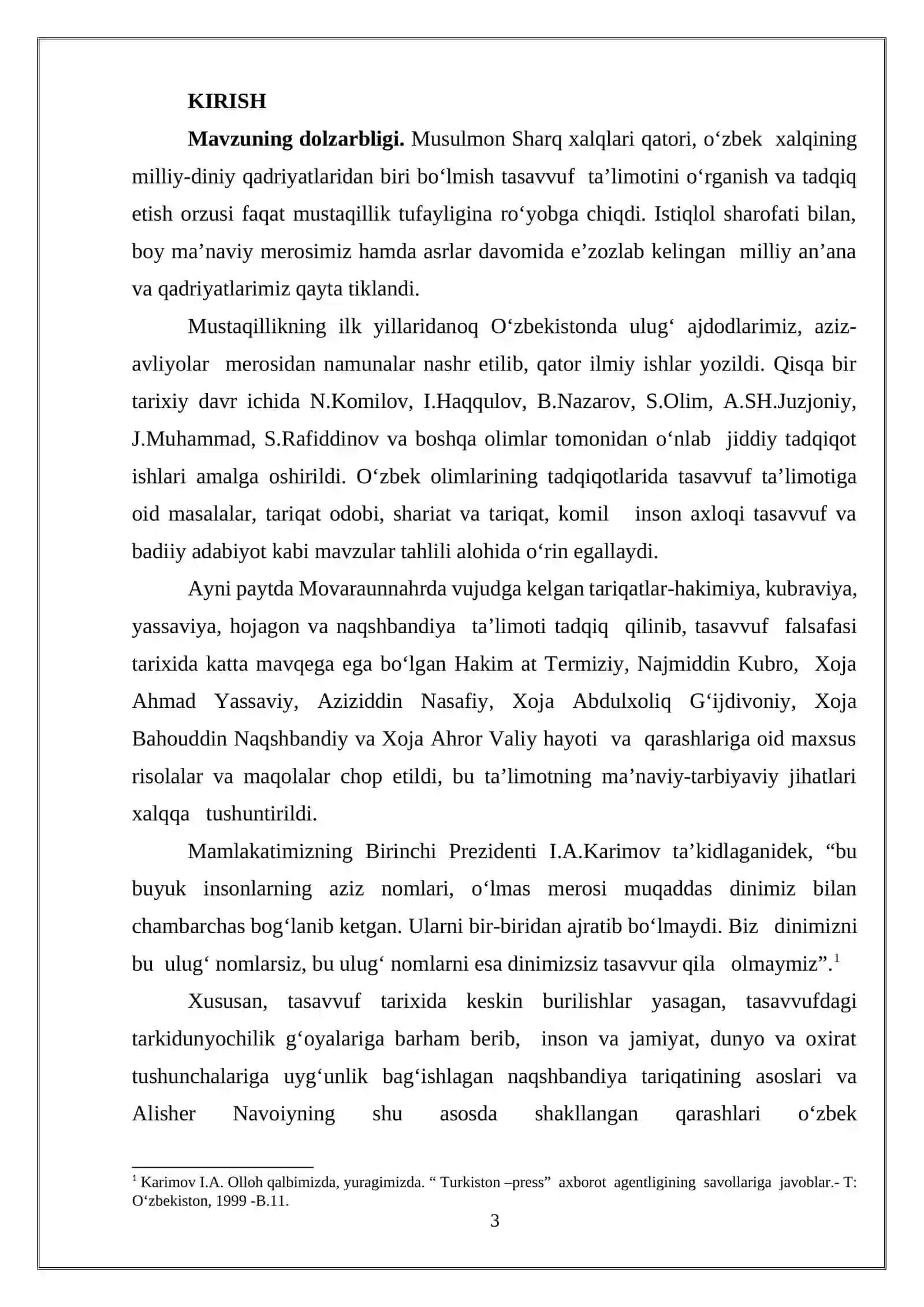 Abdurahmon Jomiyning “Sharhi ruboiyot”asarida tasavvufiy tushunchalarning yoritilishi Ushbu bitiruv malakaviy ishi Abdurahmon Jomiyning "Sharhi ruboiyot" asarida tasavvufiy tushunchalarning yoritilishini tahlil qiladi. Asarning ilmiy tavsifi va tasavvufiy asarlar silsilasidagi o'rni o'rganiladi 3