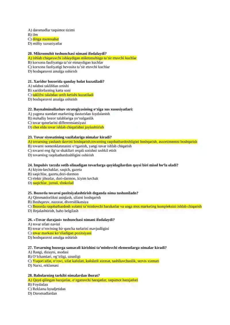 Marketing iqtisodiyot yakuniy testlar javoblari bilan 3
