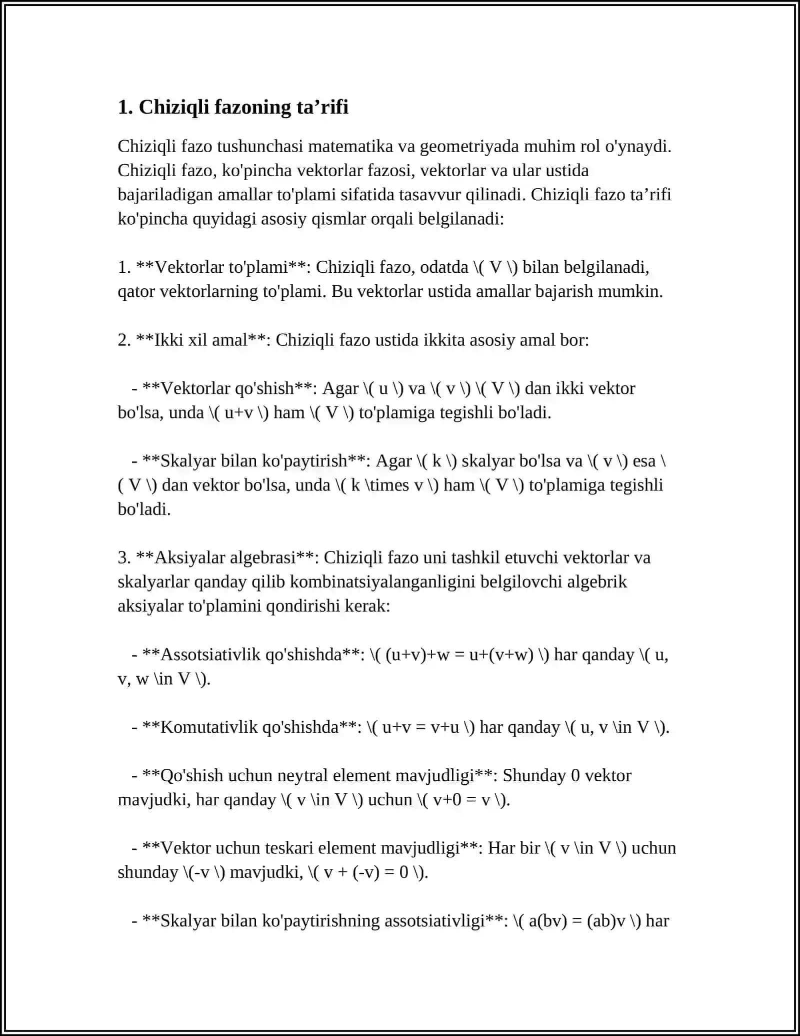 CHIZIQLI FAZONING TARIFI VA MISOLLAR 3