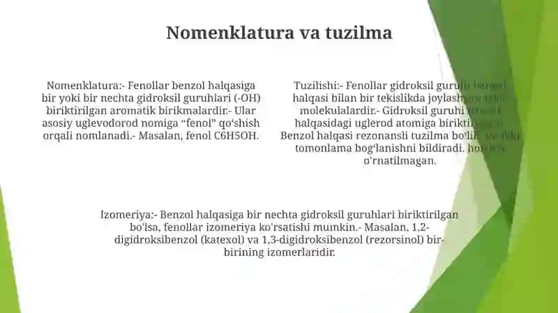Fenollar Va Aramatik Spirtlar. Bir Atomli Fenollar Nomlanishi Izomeriyasi Tuzulishi 3
