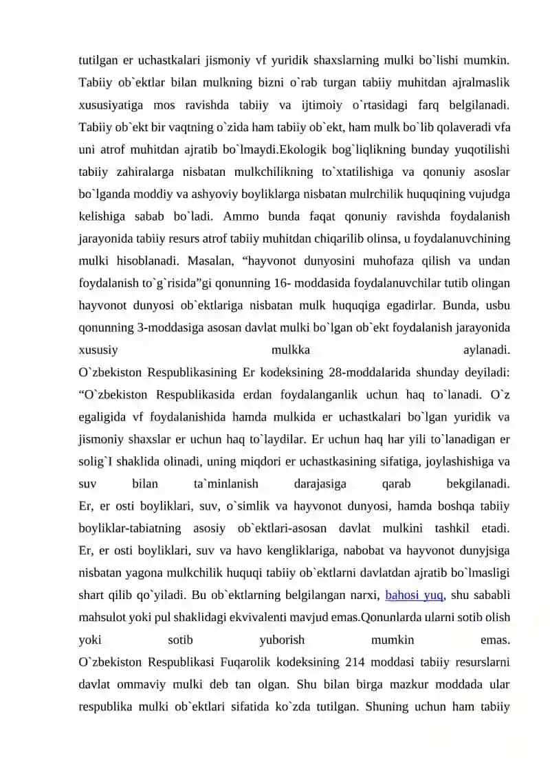 TABIIY RESURSLARGA NISBATAN MULK HUQUQI 3