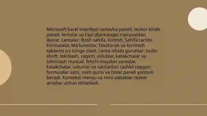 Elektron jadvallar. MS Excel dasturi 3