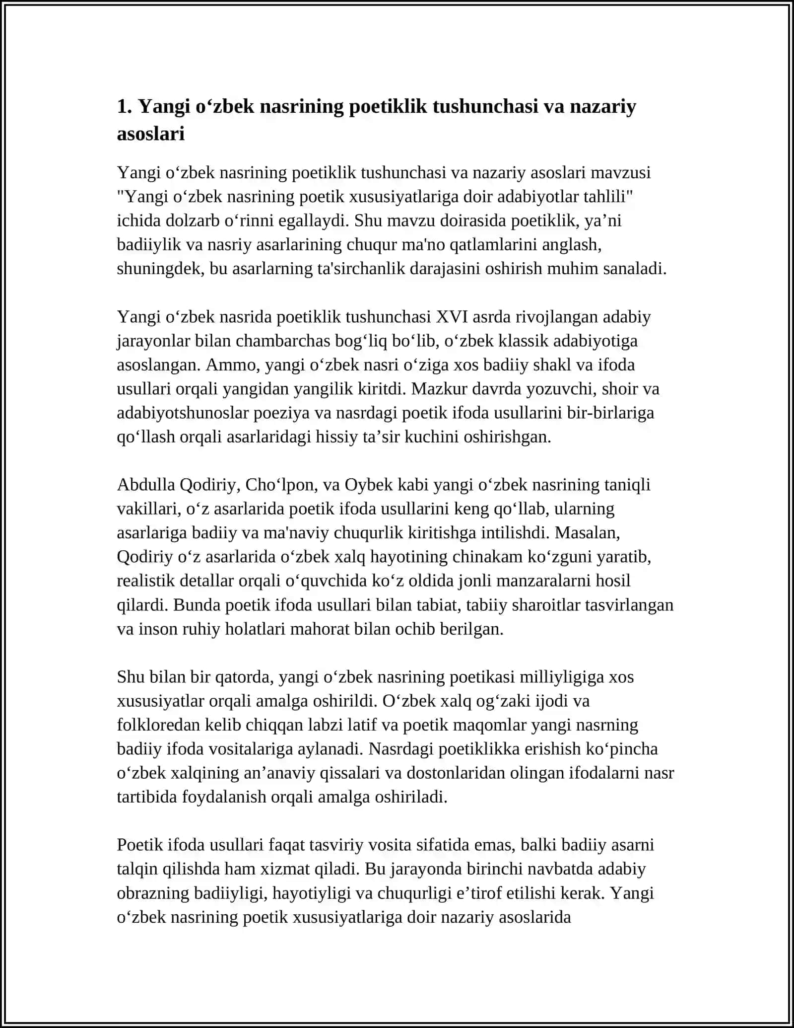 Yangi Oʻzbek nasrining poetik xususiyatlariga doir adabiyotlar tahlili 3