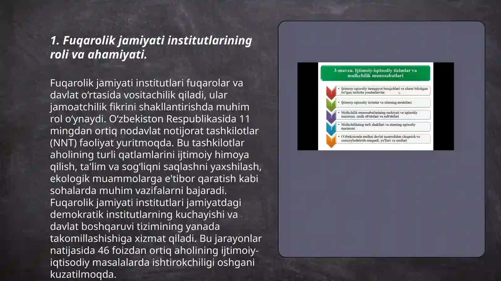 Fuqarolik jamiyati institutlarini hamda ularnining ijtimoiy va siyosiy faolligini oshirishga qaratilgan kompleks chora-tadbirlar 3