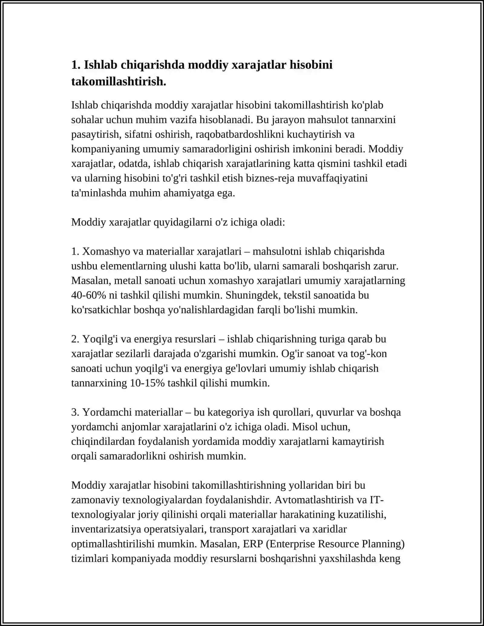 ISHLAB CHIQARISH KORXONALARIDA XARAJATLAR HISOBINI TAKOMILLASHTIRISH 3