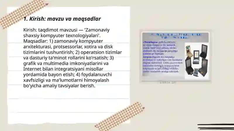 Zamonaviy shaxsiy kompyuter texnologiyalari taqdimoti 3