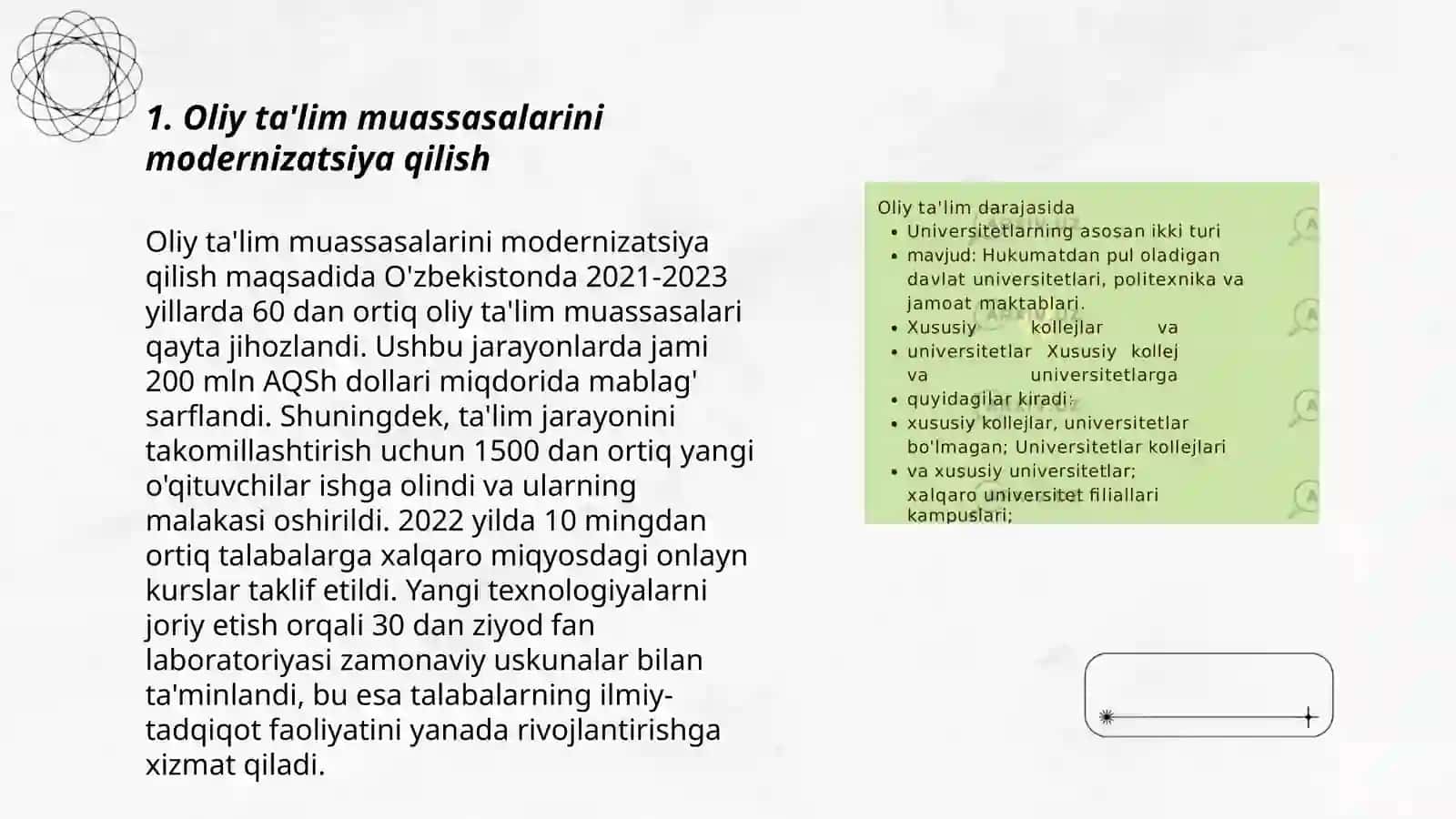 Yangi Oʻzbekistonda ta'lim tizimi islohatlari Ergasheva Gulsanamxon 3