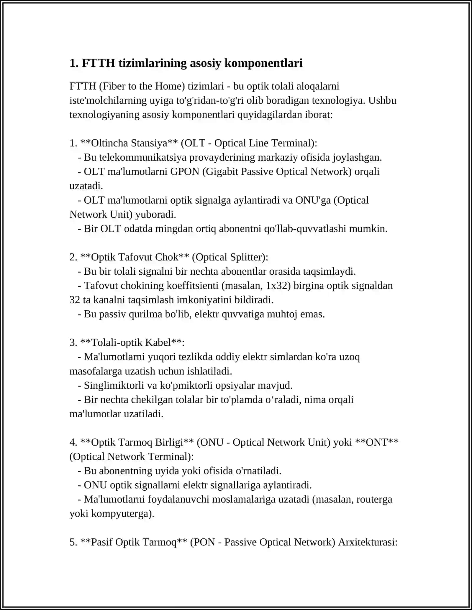 FIBER-TO-THE-HOME (FTTH) TARMOQLARI 3