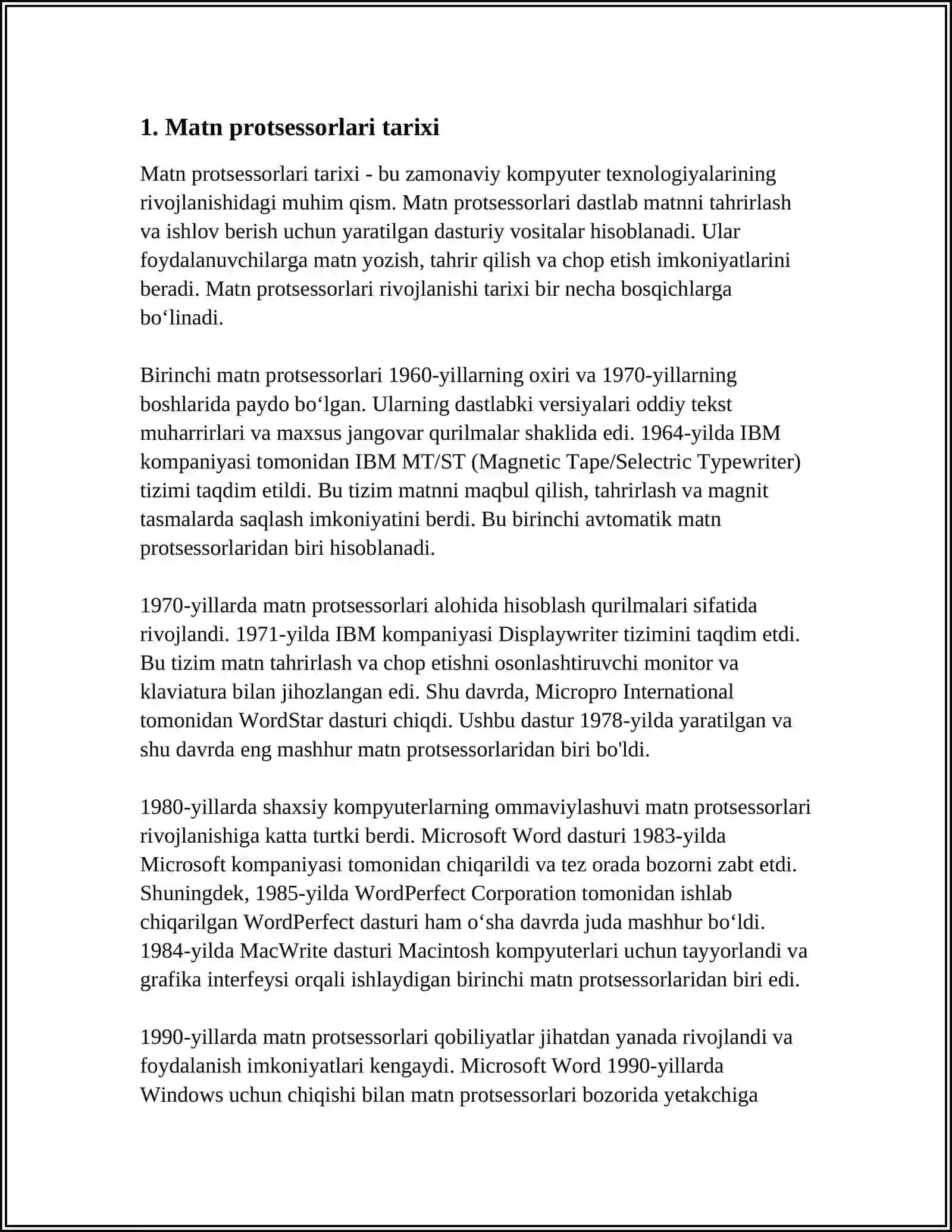MUSTAQIL ISH Mavzu: MATN KURINISHDAGI AXBOROTNI RAQAMLASHTIRISH MATN PROTSESERLARI MATN TAHRIRLGICHLARI 3