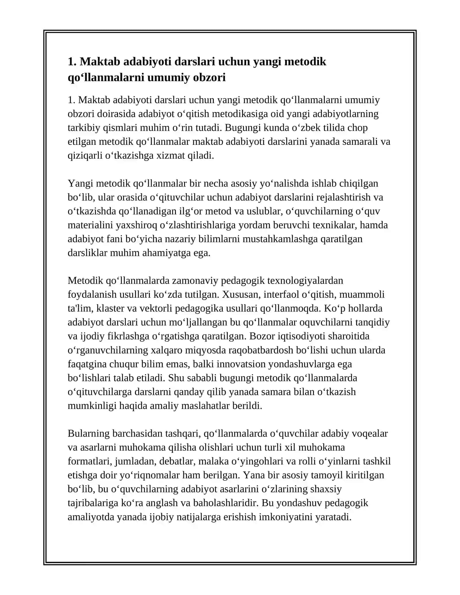 ADABIYOT OʻQITISH METODIKASIGA OID YANGI ADABIYOTLARNING OBZORINI TUZISH 3