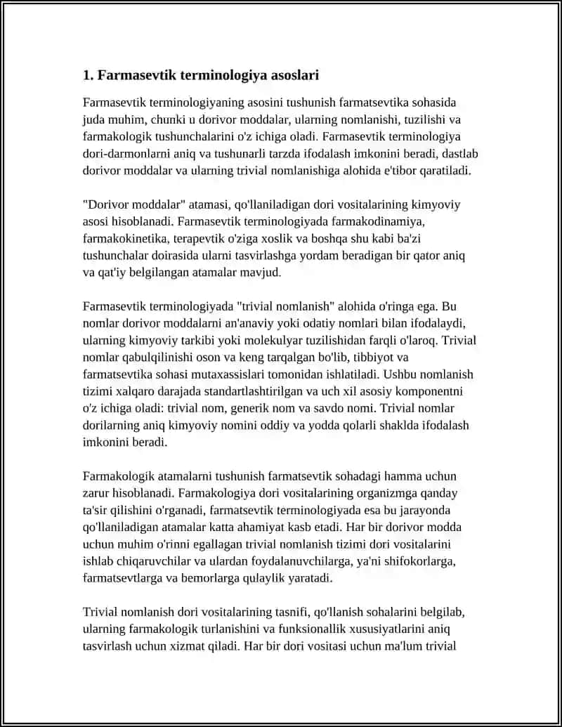 FARMASEVTIK TERMINOLOGIYAGA KIRISH. DORIVOR MODDALARNING TRIVIAL NOMLANISHI 3