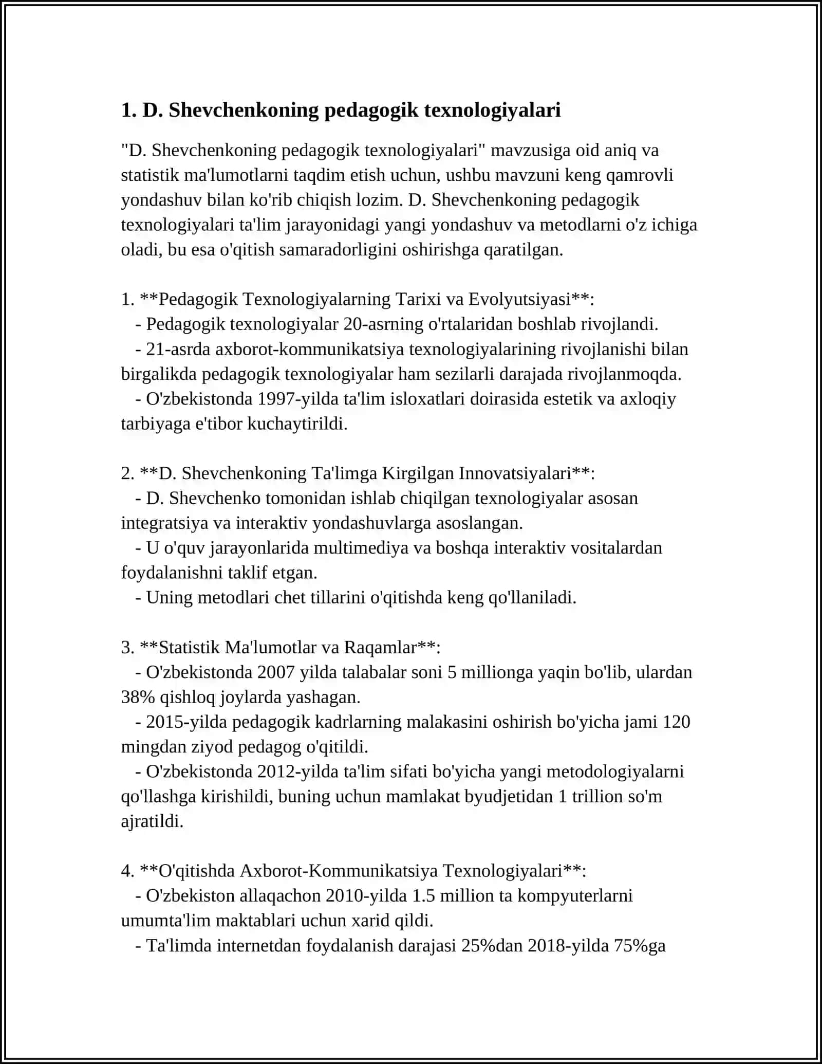 D. SHEVCHENKO BO’YICHA PEDAGOGIK JARAYON TEXNOLOGIYASI 3