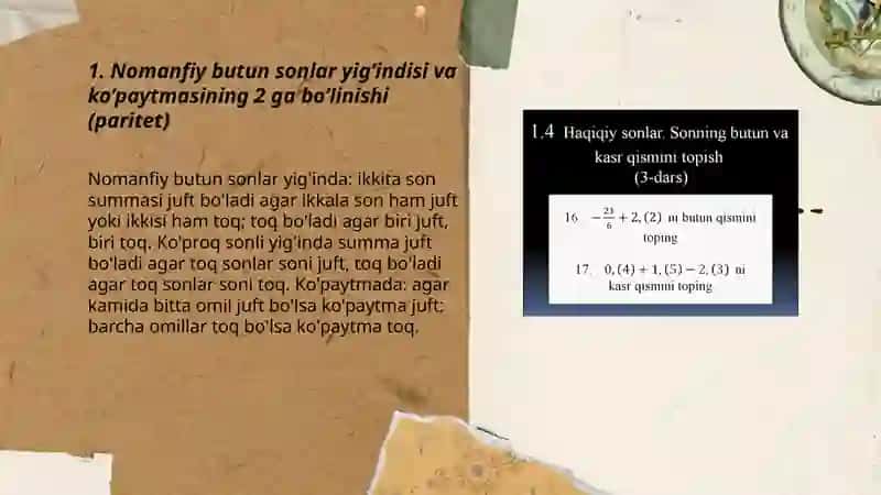Nomanfiy butun sonlar yig’indisi va ko’paytmasining bo’linishi 3