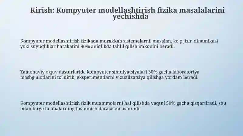 Kompyuter modellashtirish vositalari bilan fizika masalalarini yechish 3
