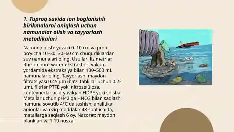 Tuproq suvning ifloslanishida ion boglanishli birikmalarni aniqlab ulardan tozalash goyasini ishlab chiqish 3