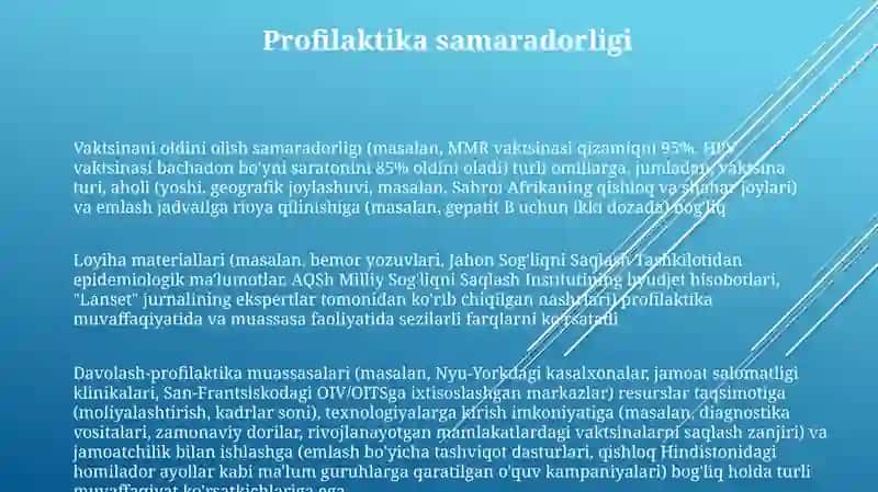 Loyiha materiallari boʻyicha davolash -prafilaktika muassasalarini baholash 3