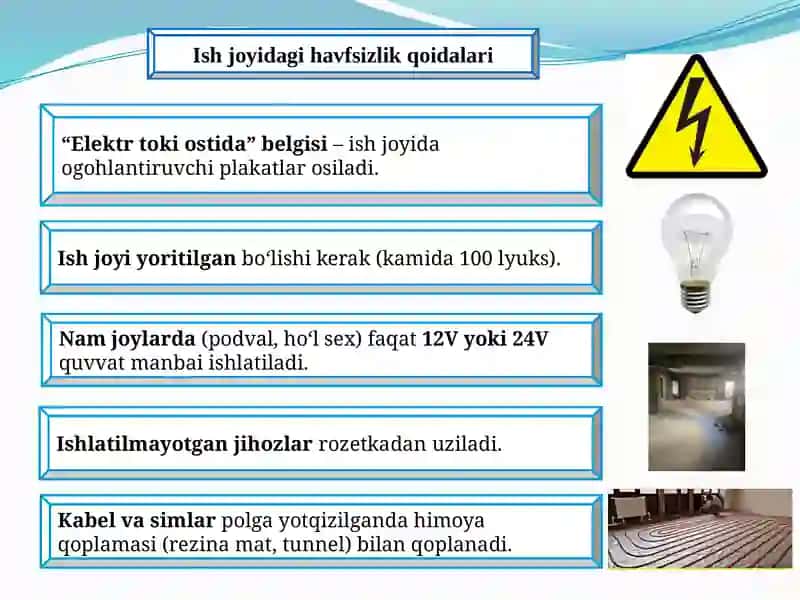 Ishlabchiqarish korxonalarida elektr bilan ishlagan da havfsizlik choralari 3