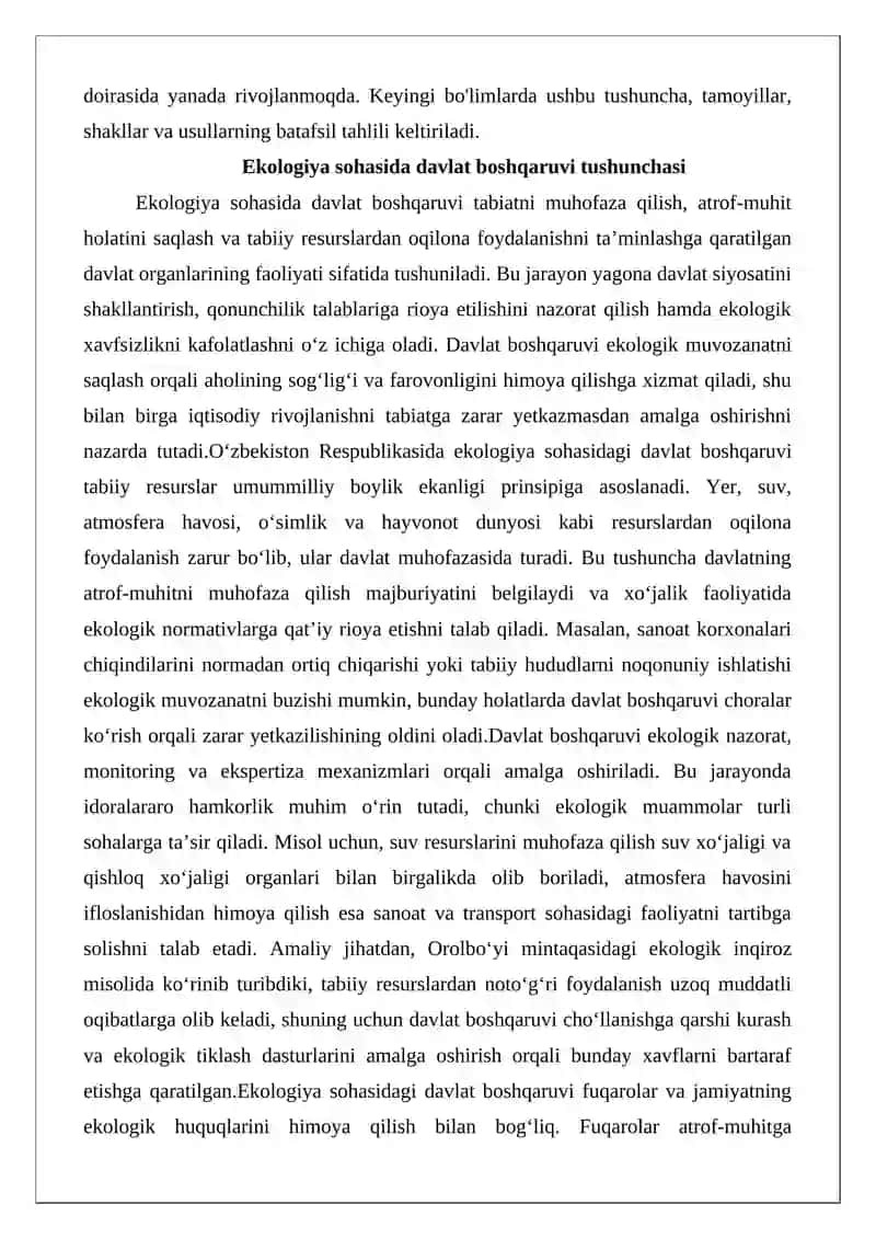 Ekologiya sohasida davlat boshqaruvi tushunchasi, tamoyilari, shakillari va usullari 3