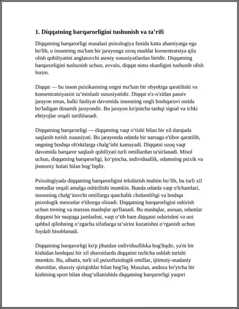 Diqqatning Barqarorligini O’rganish Xususiyatları 3