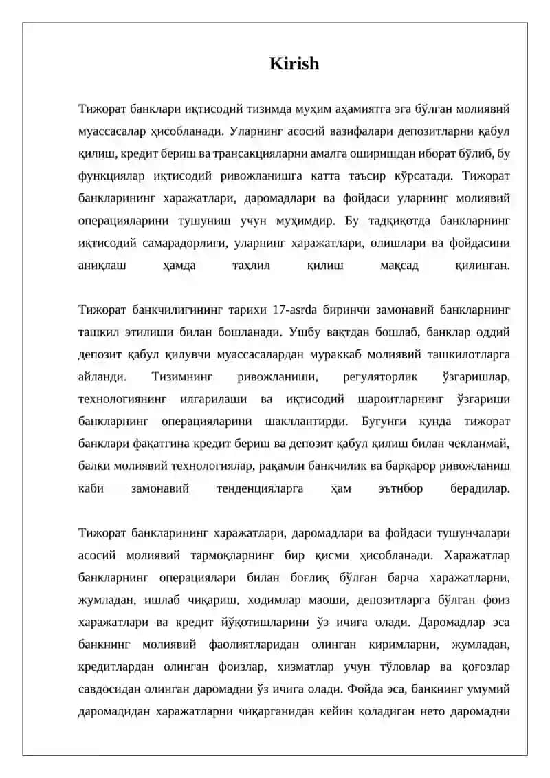 Тижорат банкларининг харажатлари, даромадлари ва фойдаси 3