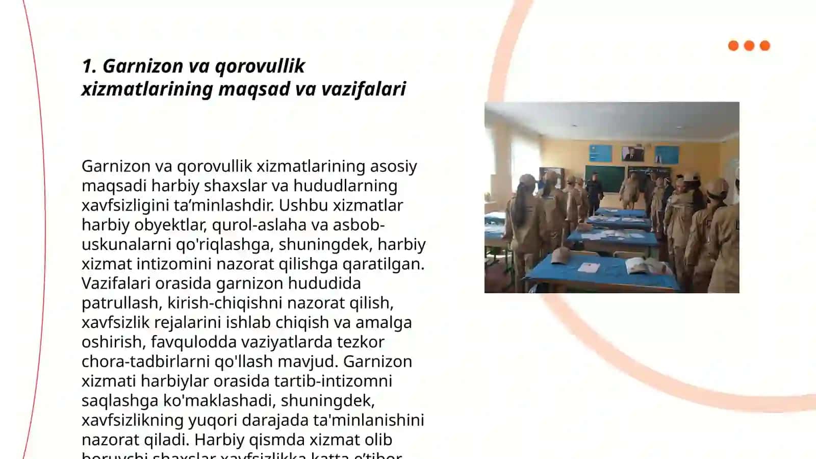 Garnizon va qorovullik xizmatini oʻtash va tashkil etish 3