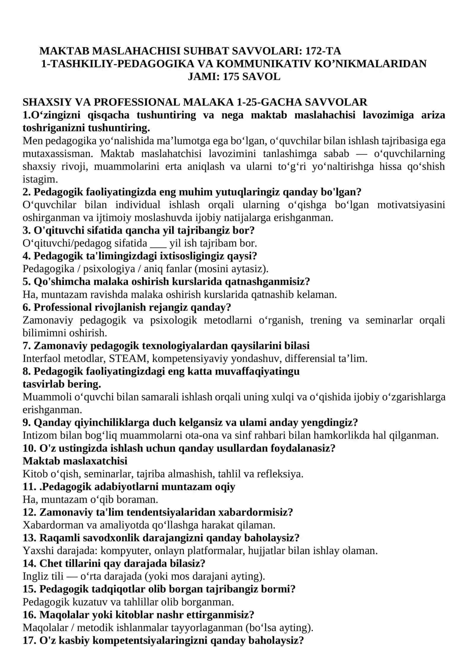MAKTAB MASLAHACHISI SUHBAT SAVVOLARI 3