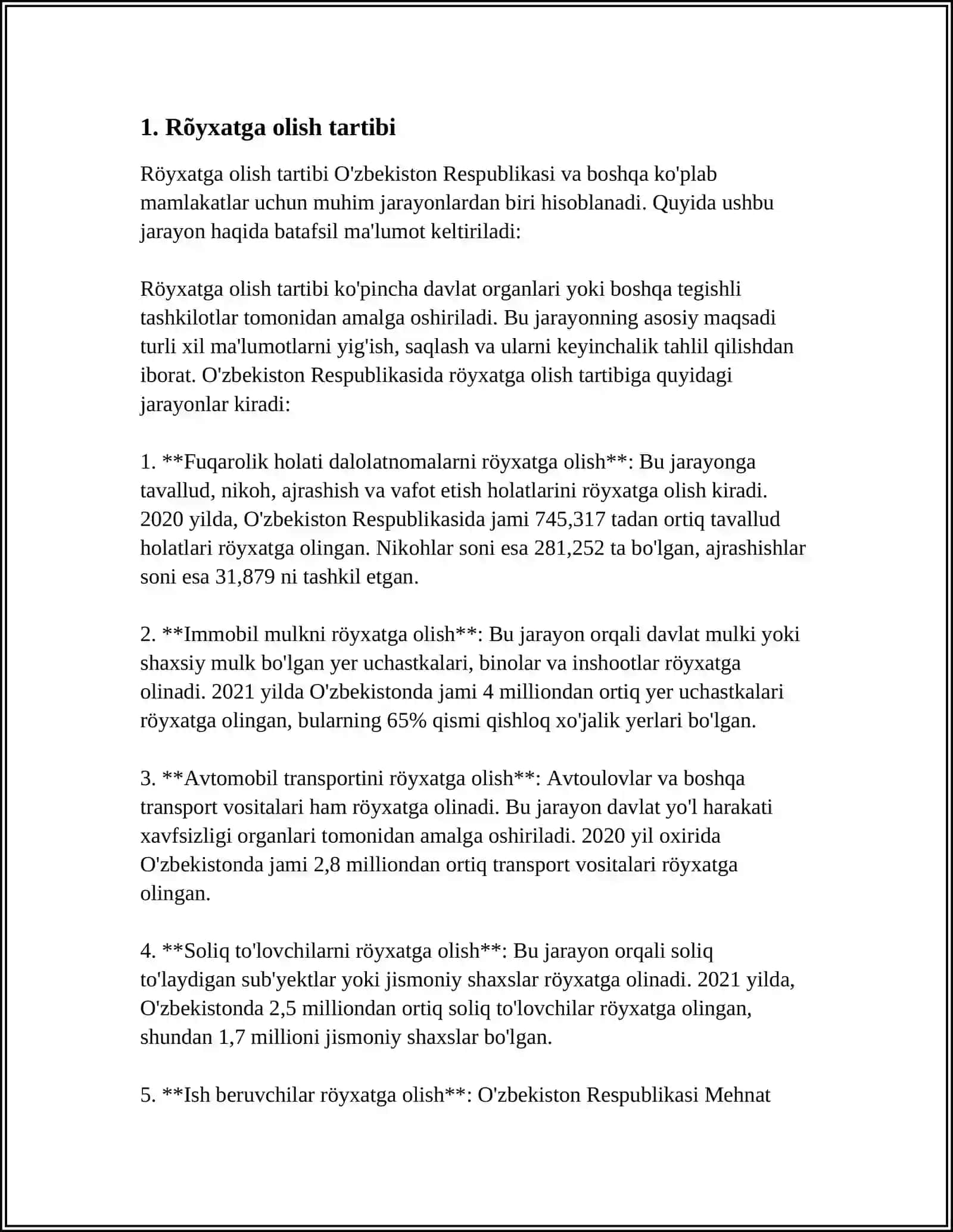 MUSTAQIL ISH Mavzu: RÕYXATGA OLISH HUJJATLARINI TÕLDIRISH 3