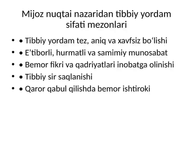 Tibbiy yordam sifatiga mijoz nuqtai nazaridan yondashish 3