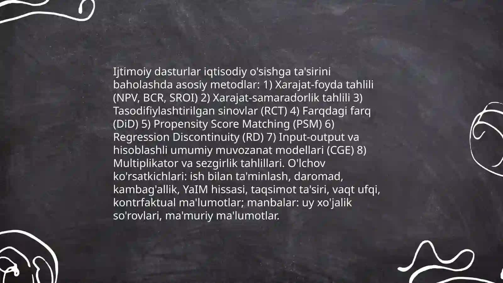 Ijtimoiy dasturlar iqtisodiy o'sishga ta'siri va samaradorligini baholash metodlari 3