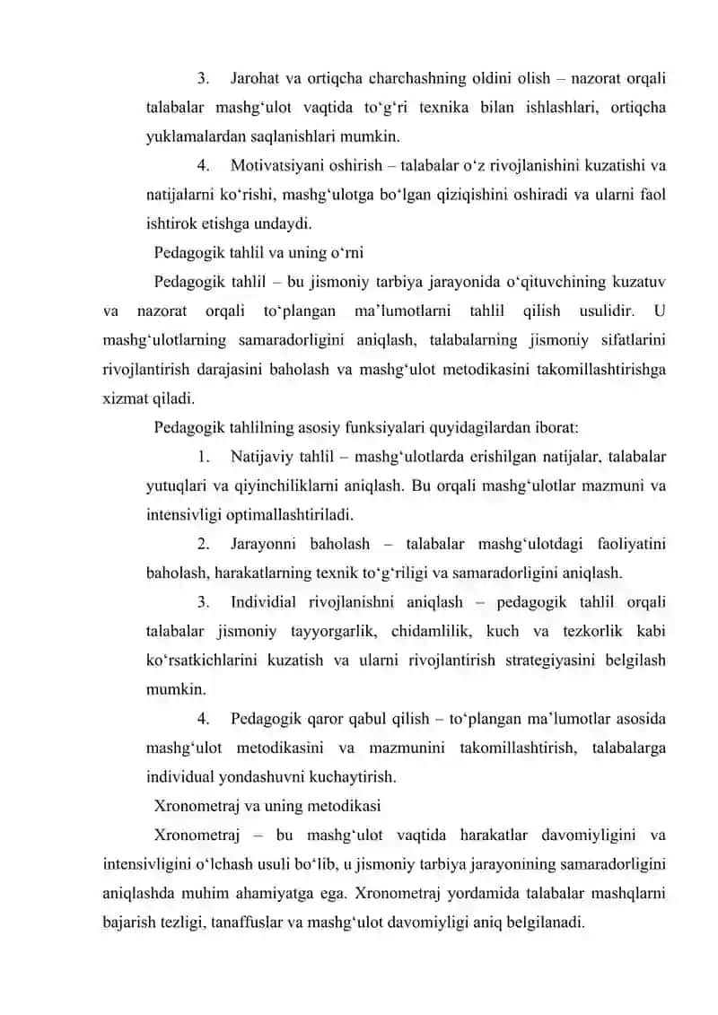 Jismoniy Tarbiya Darslarida Pedagogik Nazorat Pedagogik Tahlil, Xronometraj, Pulsometriya O'tkazish Uslubiyoti 3