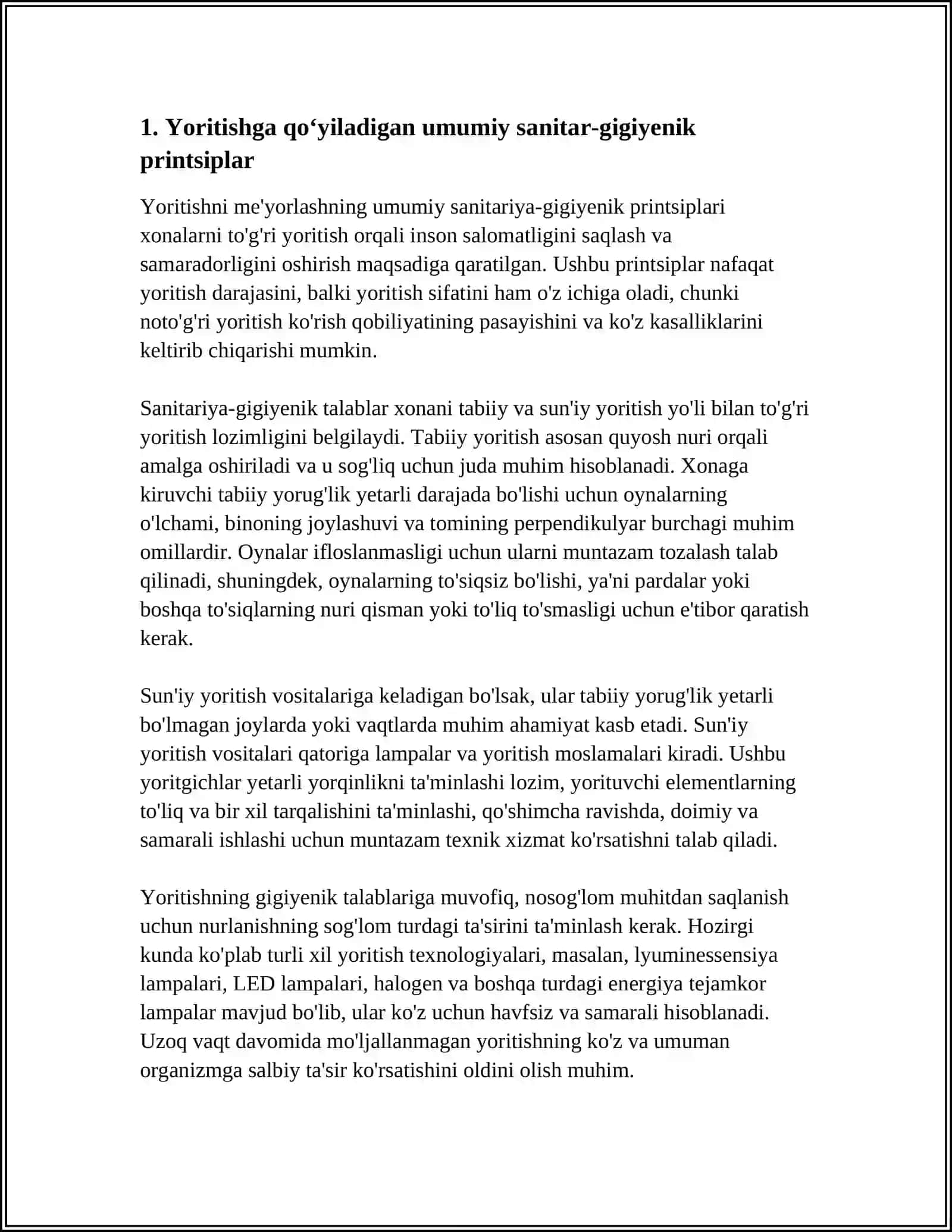 YORITISHGA QО‘YILADIGAN SANITAR-GIGIYENIK TALABLAR. YORITISH VOSITALARI 3