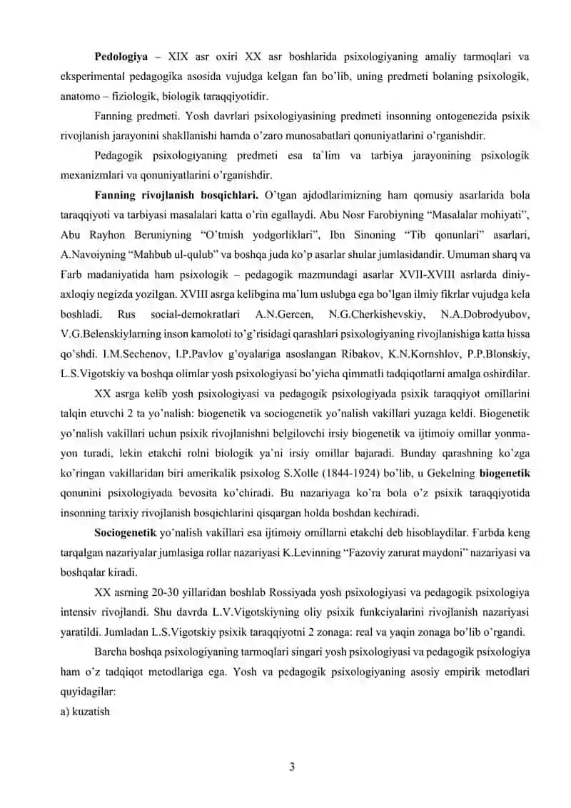 Yosh davrlari psixologiyasi va pedagogik psixologiyaning predmeti 3