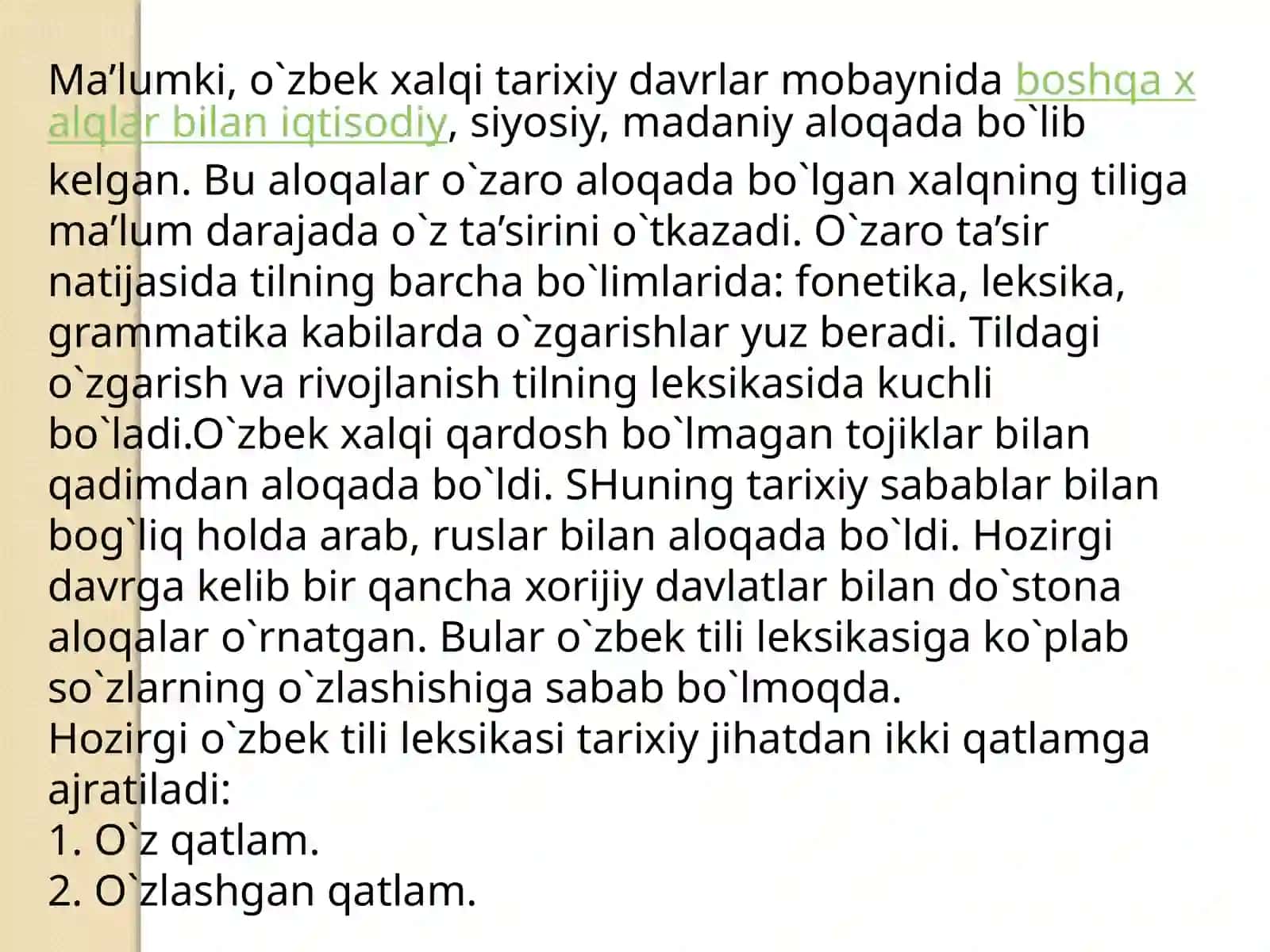 YeSBKIT TA’LIM YO’NALISHI 86-21 GURUH TALABASIERGASHEVA FERUZA NING O’ZBEK TILINI SOXADA QO’LLANILISHI FANIDAN TAQDIMOT LOYIHASI 3