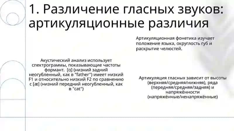 Гласные звуки, их артикуляционные и акустические различия 3
