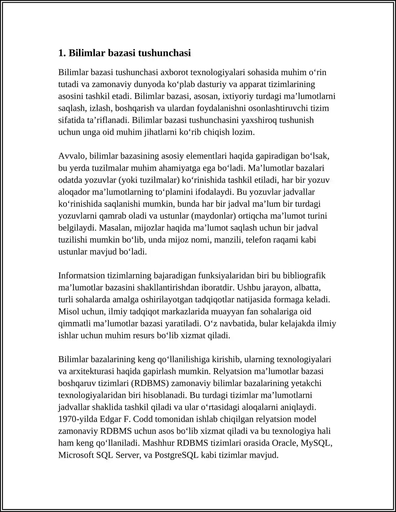 BILIMLAR BAZASI VA BILIMLARNI NAMOYISH QILISH MODELLARI 3
