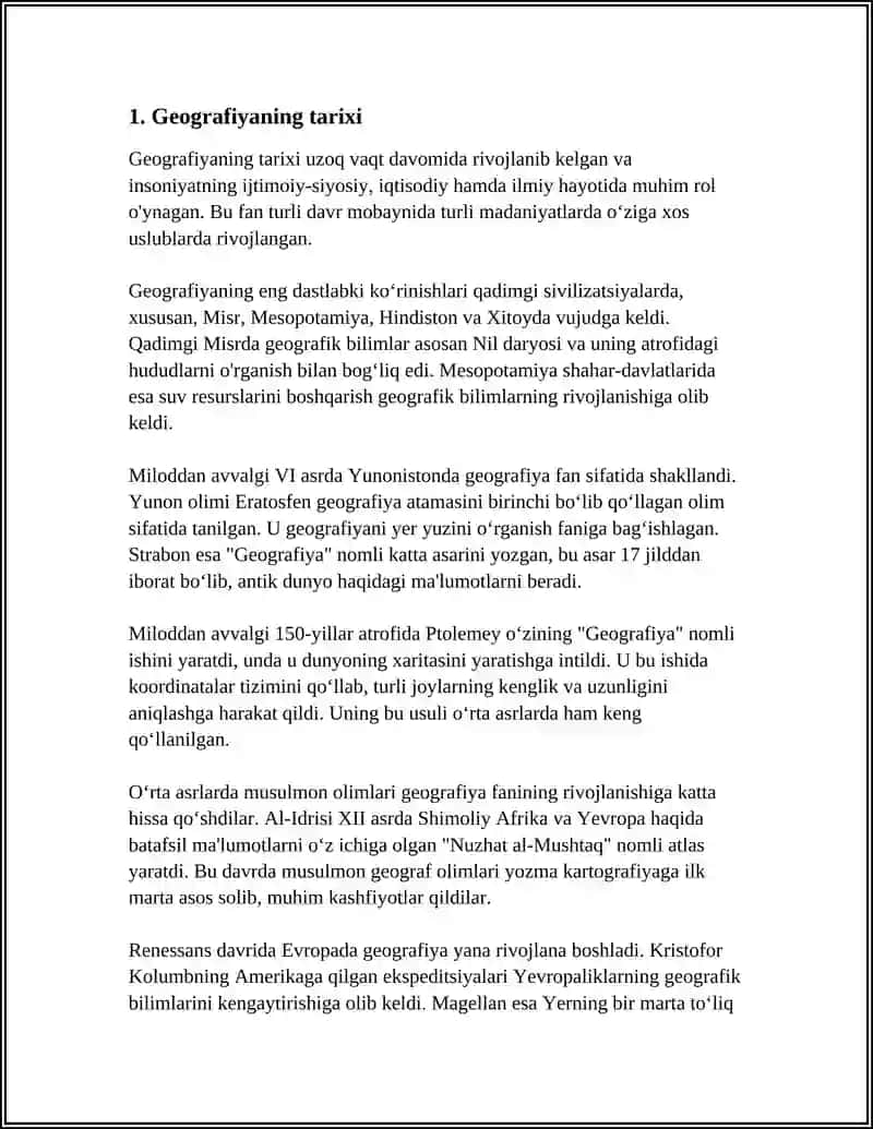 MUSTAQIL ISH Mavzu: GEOGRAFIYA TOʻGʻRISIDA TUSHUNCHA 3