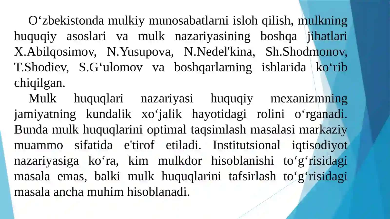 MULKHUQUQLARINAZARIYASI VA MULKCHILIK SHAKLLARINING RIVOJLANISH EVOLYUSIYASI 3