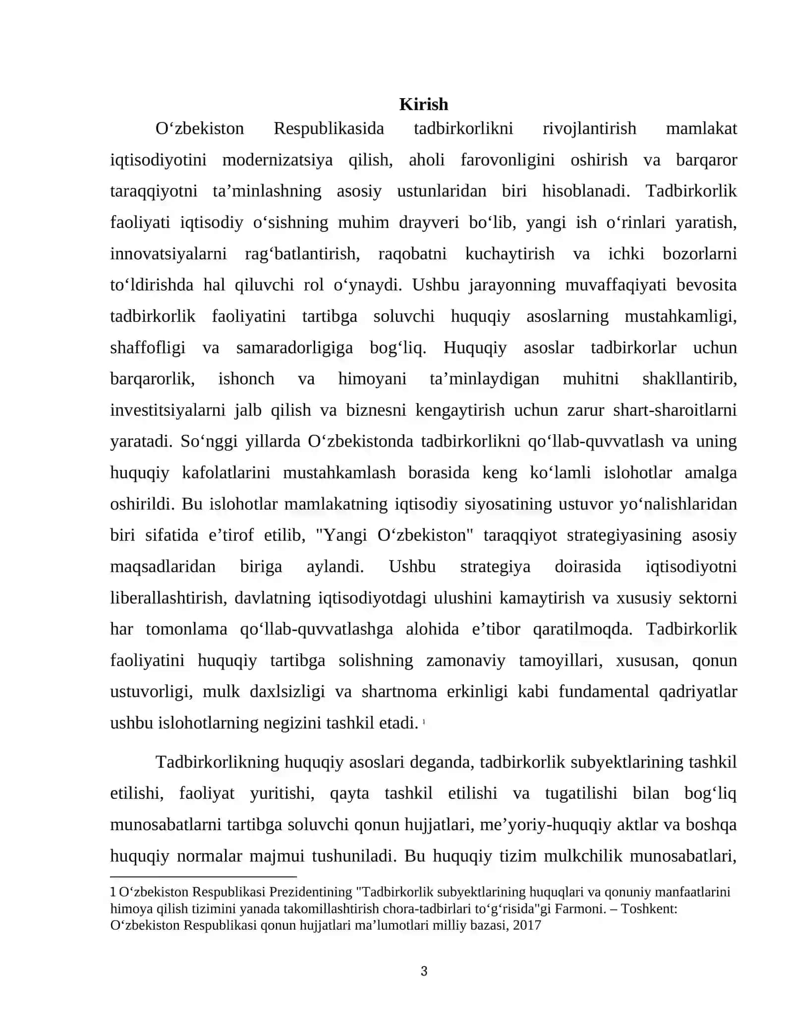 O'ZBEKISTONDA TADBIRKORLIKNI RIVONLANTIRISHNING HUQUQIY ASOSLARI 3