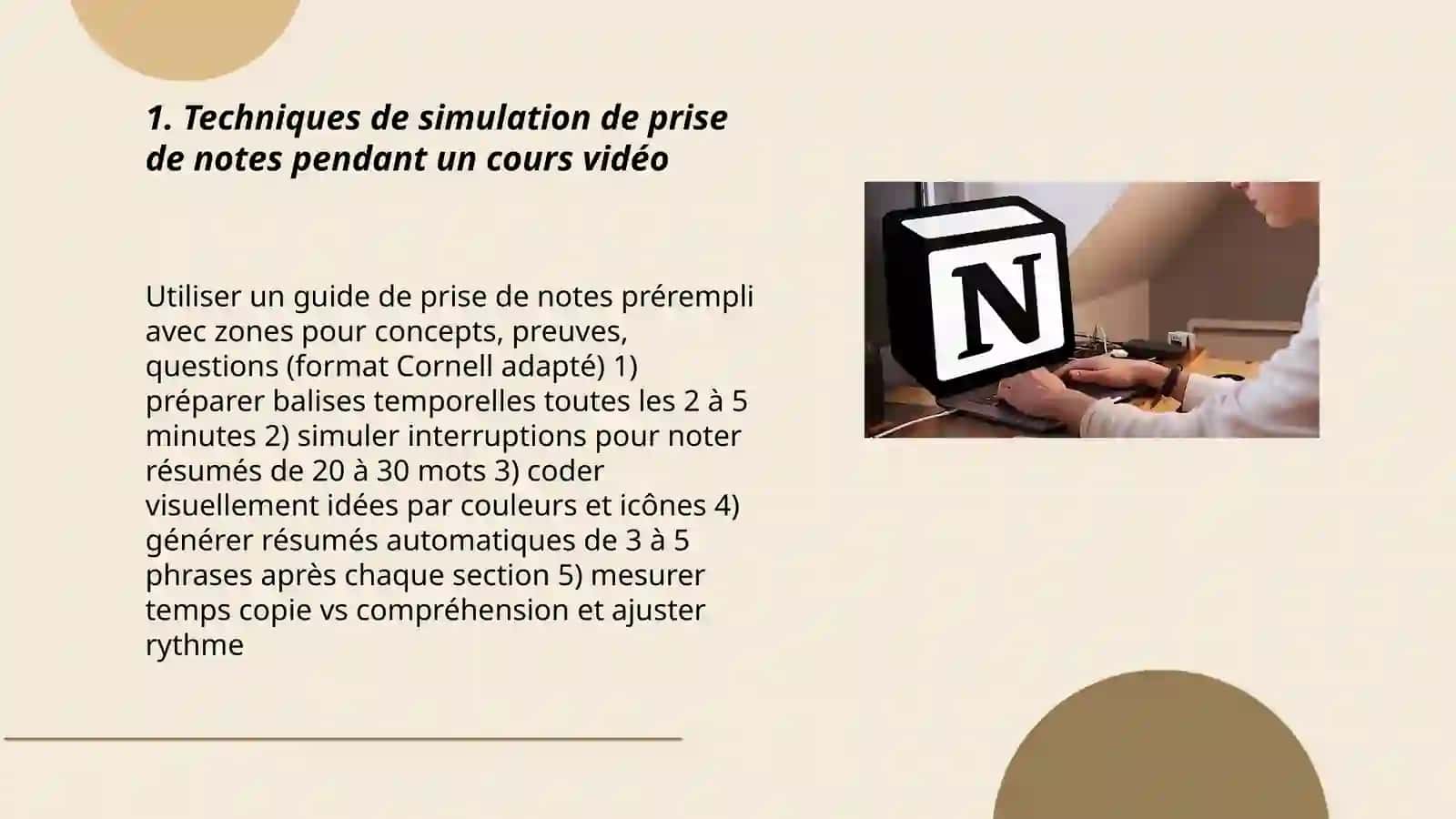 Semulation de prise de notes pendantun un cours video Robiyaxon 3