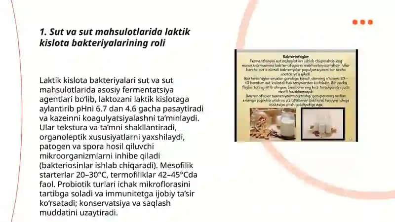 Oziq-ovqat sanoatida (sut va sut mahsulotlari ishlab chiqarishda) mikroorganizmlarning o'rni 3